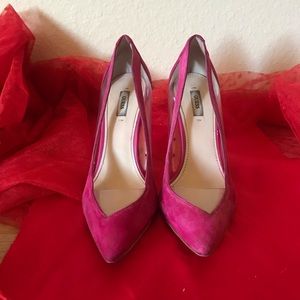 Lovely Miss Bella’s Japeen multi-suede Guess heels